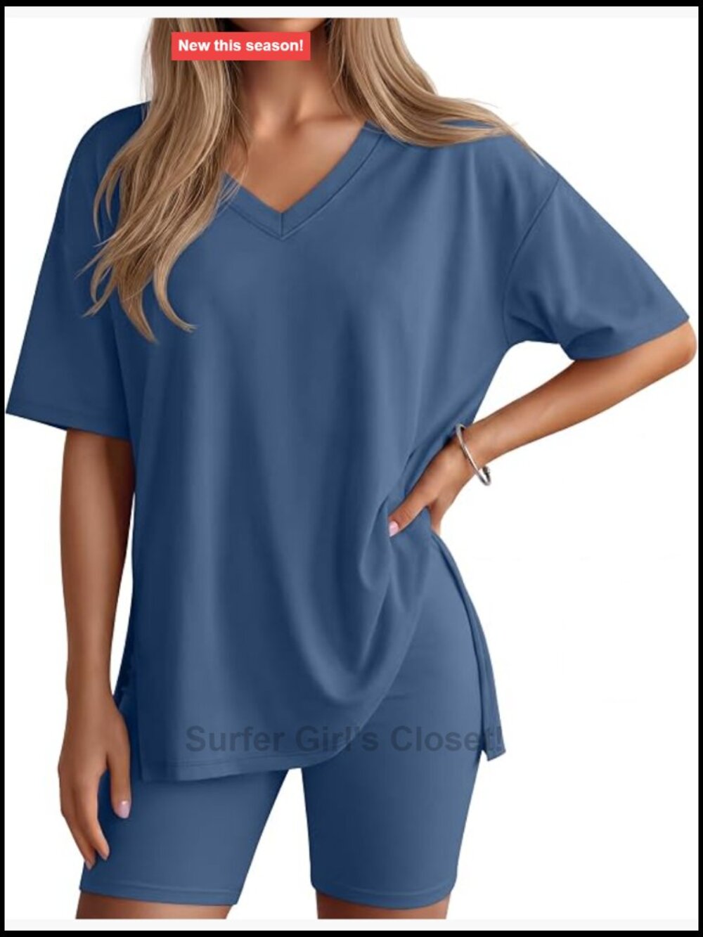 Womens Lounge Short Set Oversized V Neck Biker Shorts Sidesplit